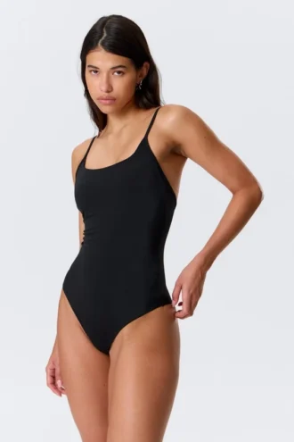 Square-Neck Swimsuit – Black