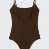 Square-Neck Swimsuit – Dark Brown