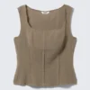 Square Neck Twill Corset Top – Dark Mole
