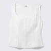 Square Neck Twill Corset Top – White