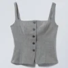 Square Neck Waistcoat Top – Checked Dark Mole