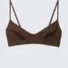 Stella Ribbed V-Neck Cotton Bra – Dark Brown