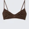 Stella Ribbed V-Neck Cotton Bra – Dark Brown