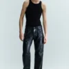 Straight Leg Leather Trousers – Black