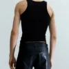 Straight Leg Leather Trousers – Black