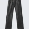 Straight Leg Leather Trousers – Black