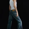 Straight Leg Zip Jeans – Mid Blue – Medium Blue