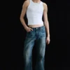 Straight Leg Zip Jeans – Mid Blue – Medium Blue