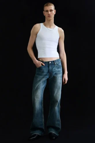 Straight Leg Zip Jeans – Mid Blue – Medium Blue