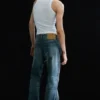 Straight Leg Zip Jeans – Mid Blue – Medium Blue