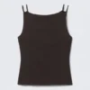 Strappy Boat-Neck Jersey Tank Top – Dark Brown