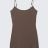 Strappy Mini Slip Dress – Dark Brown