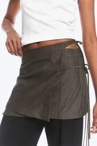 Strappy Mini Wrap Skirt – Dark Mole