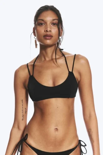 Strappy Tie-Back Bikini Top – Black