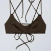 Strappy Tie-Back Bikini Top – Dark Brown