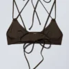Strappy Tie-Back Bikini Top – Dark Brown