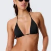 Strappy Triangle Bikini Top – Black