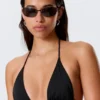 Strappy Triangle Bikini Top – Black