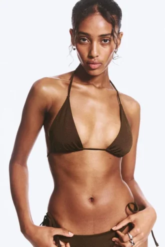 Strappy Triangle Bikini Top – Dark Brown