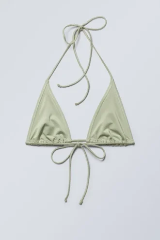Strappy Triangle Bikini Top – Light Green Shimmer