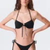 Strappy Wired Halter Bikini Top – Black