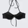 Strappy Wired Halter Bikini Top – Black