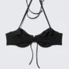 Strappy Wired Halter Bikini Top – Black