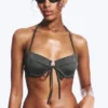 Strappy Wired Halter Bikini Top – Dark Grey Shimmer