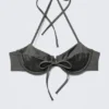 Strappy Wired Halter Bikini Top – Dark Grey Shimmer