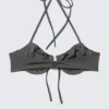 Strappy Wired Halter Bikini Top – Dark Grey Shimmer