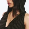 Striped Draped Hooded Top – Striped Dark Khaki Green