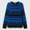 Striped Knitted Raglan-Sleeved Sweater – Striped Blue