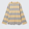 Striped Long-Sleeved Mini Dress – Beige & Grey Stripes