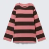 Striped Long-Sleeved Mini Dress – Pink & Brown Stripes