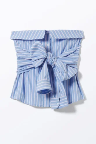 Striped Off-Shoulder Tie Front Shirt Top – Striped Blue & Pink