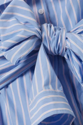 Striped Off-Shoulder Tie Front Shirt Top – Striped Blue & Pink