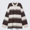 Striped Oversized Polo Shirt – Beige & Brown Stripe