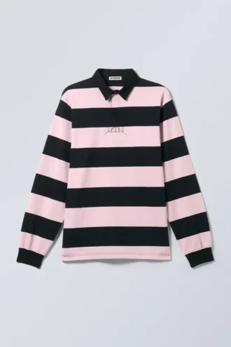 Striped Relaxed Fit Rugby Shirt – Light Pink & Black Stripes