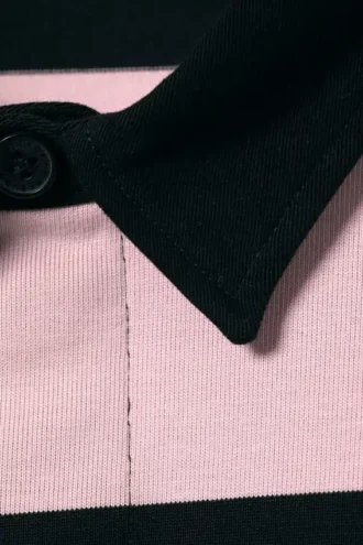 Striped Relaxed Fit Rugby Shirt – Light Pink & Black Stripes