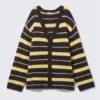 Striped V-Neck Cardigan – Dark Brown & Yellow Stripes