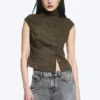 Structured Asymmetric Cotton Top – Dark Mole