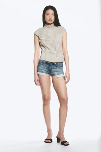 Structured Asymmetric Cotton Top – Light Mole – Camouflage