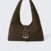 Structured Buckle Canvas Shoulder Bag – Brown