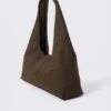 Structured Buckle Canvas Shoulder Bag – Brown