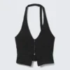 Structured Halter Zip Waistcoat – Black