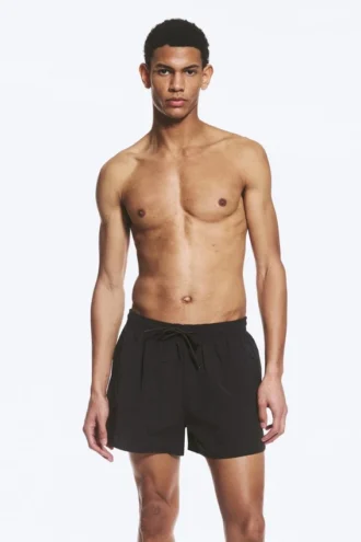 Structured Mid-Thigh Swim Shorts – Black