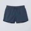Structured Mid-Thigh Swim Shorts – Dark Blue