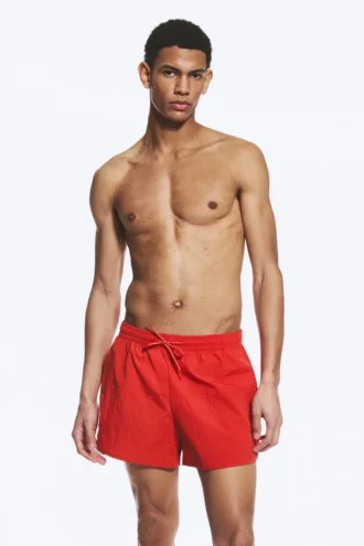 Structured Mid-Thigh Swim Shorts – Red