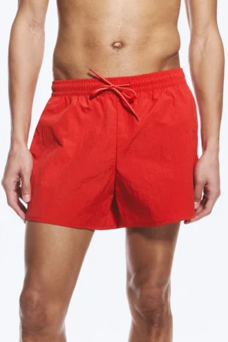 Structured Mid-Thigh Swim Shorts – Red