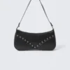 Studded Faux Leather Shoulder Bag – Black